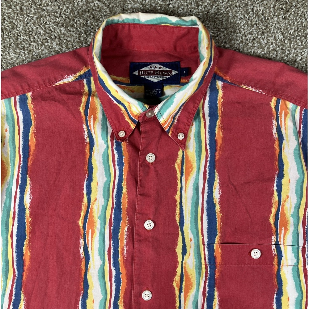 Ruff Hewn Southwestern Watercolor Print Button Down Shirt Men's Large Vtg USA
